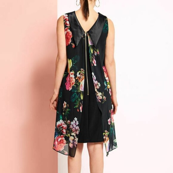 Laura  Floral Reverse Collar Trapeze Dress Size 14 - Picture 2 of 6